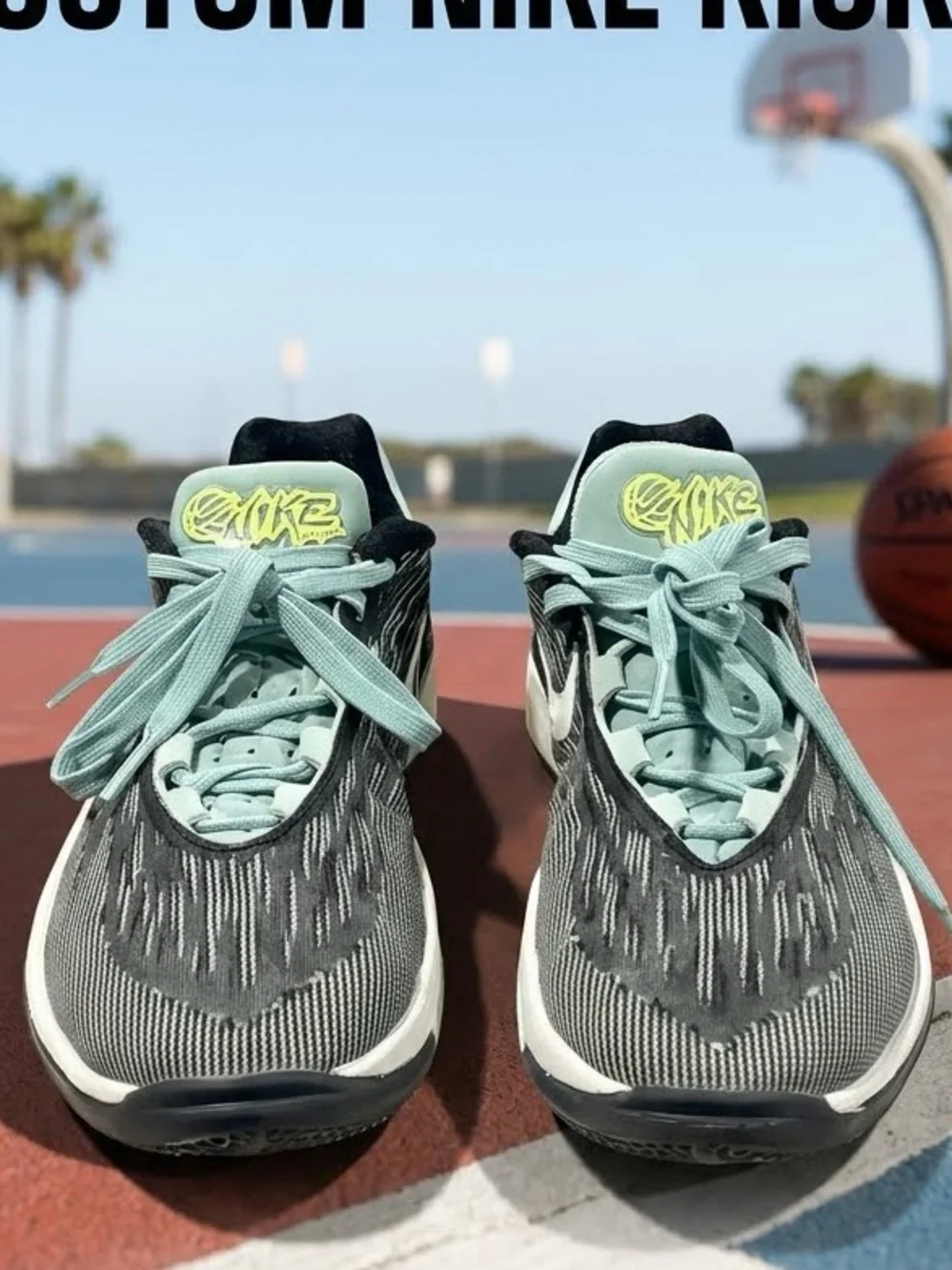 Nike Black and Mint Low-Top Basketball Shoes